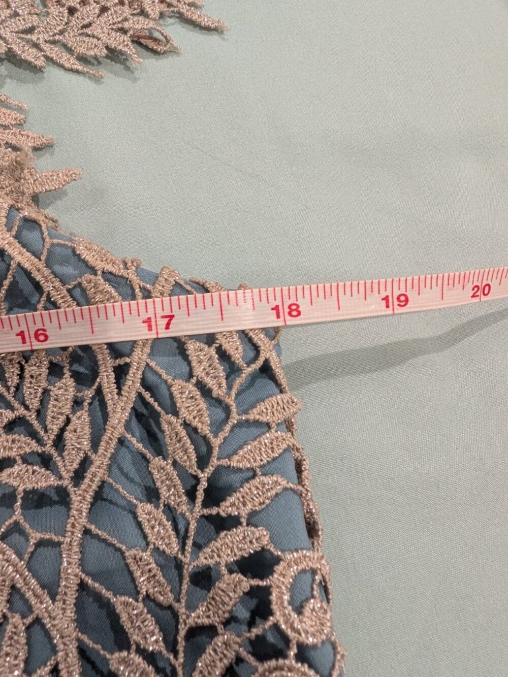 BHLDN Mignon Doo size 8 Pierre Dress in light teal with gold lace overlay - Picture 6 of 8